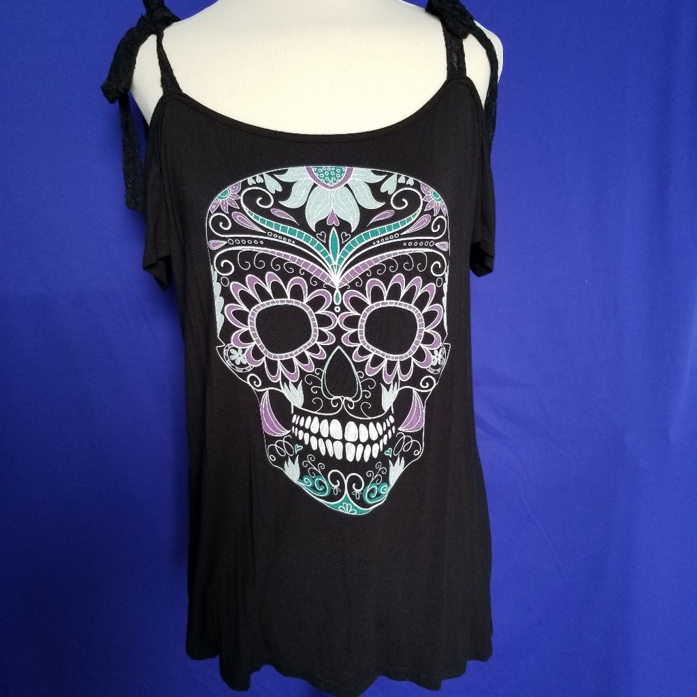 Sugar skull cold shoulder top